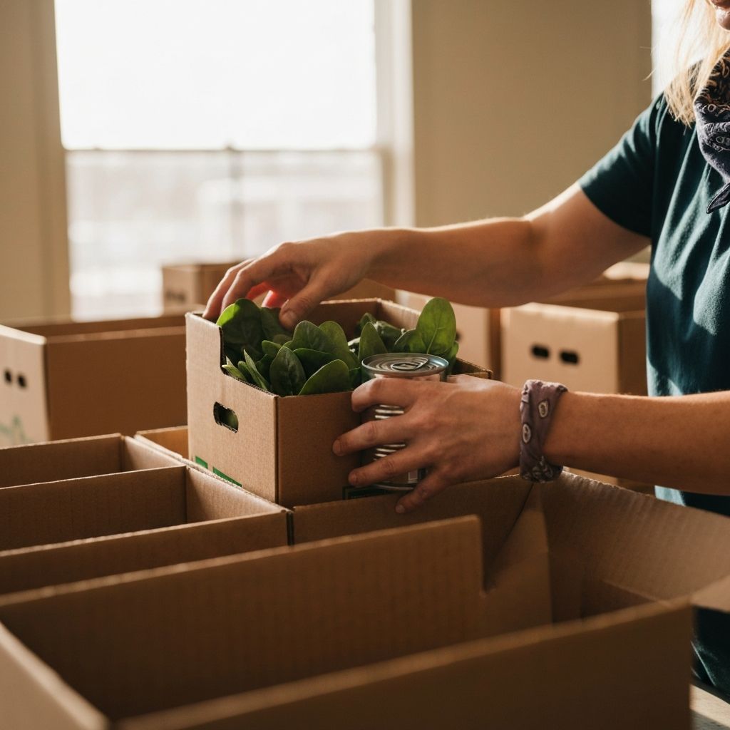 Volunteers packing food